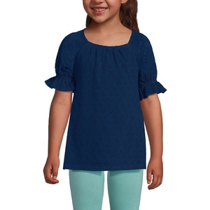 image:imageLands End Girls Plus Short Sleeve Eyelet Ruffle Sleeve TopDeep Sea Navy