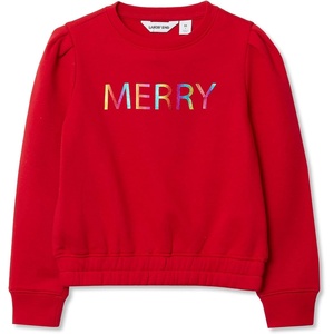 image:imageLands End Girls Puff Shoulder Crew Neck SweatshirtApple Red Merry