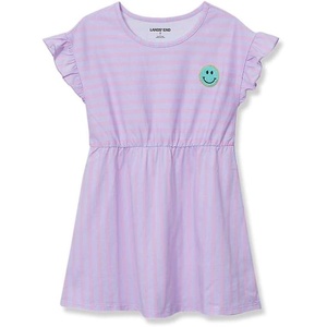image:imageLands End Girls Short Sleeve Gathered Waist Tunic TopPurple Stripe Smiley Face