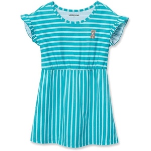 image:imageLands End Girls Short Sleeve Gathered Waist Tunic TopTeal Stripe Teddy Bear