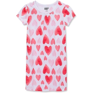 image:imageLands End Girls Short Sleeve NightgownRedWatercolor Hearts