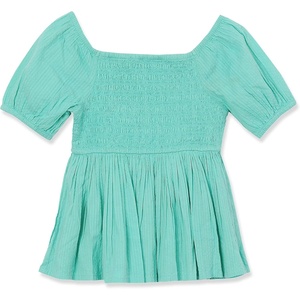 image:imageLands End Girls Short Sleeve Smocked Woven TopAqua Ice