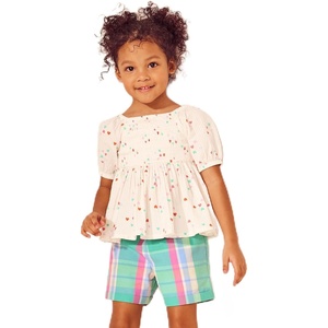 image:imageLands End Girls Short Sleeve Smocked Woven TopColorful Hearts