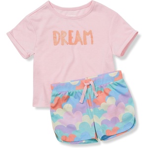 image:imageLands End Girls Short Sleeve Tee and Shorts Pajama SetDreamPrism Pink