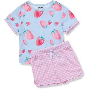 image:imageLands End Girls Short Sleeve Tee and Shorts Pajama SetStrawberriesPink Gingham