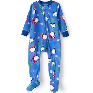 image:imageLands End Kids Footed Fleece SleeperBlue Winter Penguins