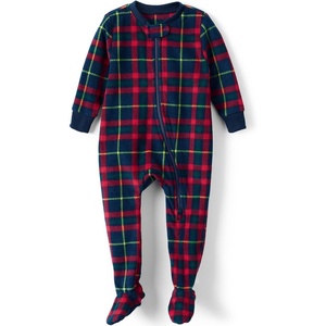 image:imageLands End Kids Footed Fleece SleeperRedDark Navy Multi Plaid