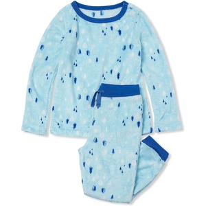image:imageLands End Kids Long Sleeve Plush Fleece Pajama SetBlue Pine Trees