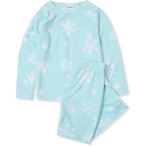 image:imageLands End Kids Long Sleeve Pocket Fleece Pajama SetAqua Snowflakes