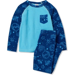 image:imageLands End Kids Long Sleeve Pocket Fleece Pajama SetBlue Planets and Stars