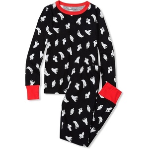 image:imageLands End Kids Pattern Snug Fit Pajama SetBlack With Happy Ghosts