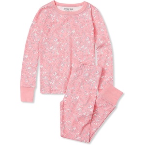 image:imageLands End Kids Pattern Snug Fit Pajama SetFlorals on Coral Pink