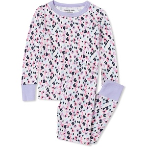 image:imageLands End Kids Pattern Snug Fit Pajama SetWhite Watercolor Cheetah