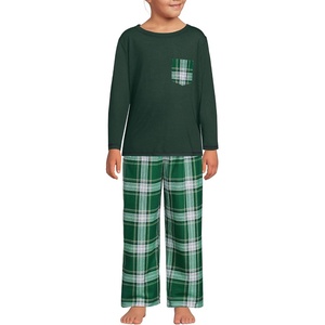 image:imageLands End Kids Soft Jersey Pocket Sleep Top  UltraSoft Cotton Blend TagFree Cozy Fit Fun for Bedtime ComfortEmerald Plaid