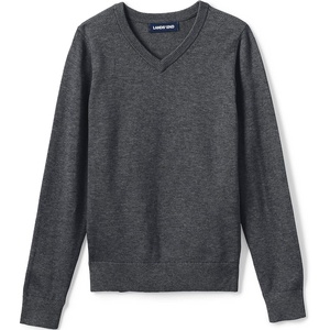 image:imageLands End School Uniform Boys Cotton Modal Fine Gauge VNeck SweaterCoal Heather