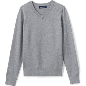 image:imageLands End School Uniform Boys Cotton Modal Fine Gauge VNeck SweaterPewter Heather