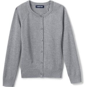 image:imageLands End School Uniform Girls Cotton Modal Cardigan SweaterPewter Heather