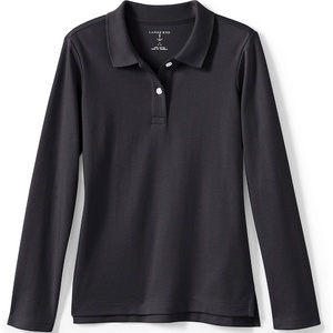 image:imageLands End School Uniform Girls Long Sleeve Feminine Fit Interlock Polo ShirtBlack