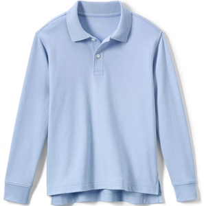 image:imageLands End School Uniform Girls Long Sleeve Feminine Fit Interlock Polo ShirtBlue