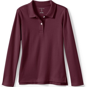 image:imageLands End School Uniform Girls Long Sleeve Feminine Fit Interlock Polo ShirtBurgundy