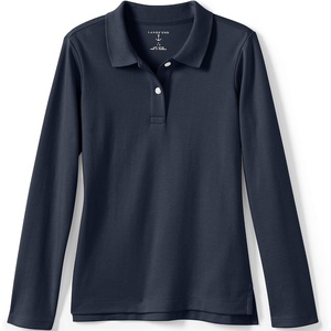image:imageLands End School Uniform Girls Long Sleeve Feminine Fit Interlock Polo ShirtClassic Navy