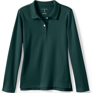 image:imageLands End School Uniform Girls Long Sleeve Feminine Fit Interlock Polo ShirtEvergreen