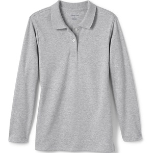 image:imageLands End School Uniform Girls Long Sleeve Feminine Fit Interlock Polo ShirtGray Heather