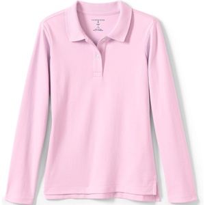 image:imageLands End School Uniform Girls Long Sleeve Feminine Fit Interlock Polo ShirtIce Pink