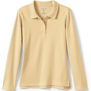 image:imageLands End School Uniform Girls Long Sleeve Feminine Fit Interlock Polo ShirtMaize