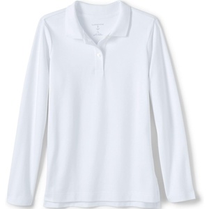 image:imageLands End School Uniform Girls Long Sleeve Feminine Fit Interlock Polo ShirtWhite