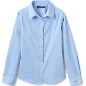 image:imageLands End School Uniform Girls No Gape Long Sleeve Stretch ShirtLight Sea Blue