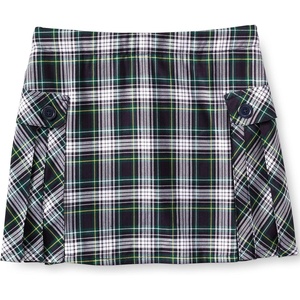 image:imageLands End School Uniform Girls Side Pleat Plaid Skort Above KneeWhiteEvergreen Plaid