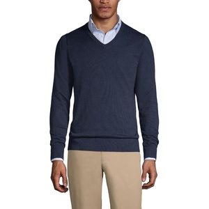image:imageLands End School Uniform Mens Cotton Modal Fine Gauge VNeck SweaterClassic Navy