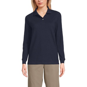 image:imageLands End School Uniform Young Womens Long Sleeve Mesh Polo ShirtClassic Navy