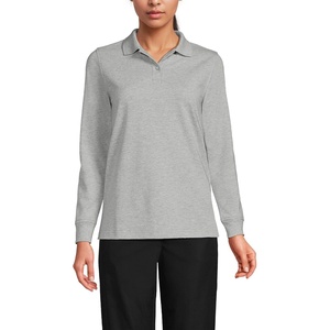 image:imageLands End School Uniform Young Womens Long Sleeve Mesh Polo ShirtGray Heather