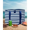 image:imageLands End Rectangular Large Cooler Bag Insulated 8 Gal Canvas Soft Cooler  with Tote Handles and Zip ClosureNavy Stripe
