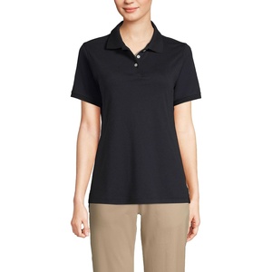 image:imageLands End Essentials Womens Short Sleeve All Day Comfort Polo Shirt  100 Cotton Wont Shrink Pill FadeBlack