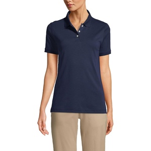 image:imageLands End Essentials Womens Short Sleeve All Day Comfort Polo Shirt  100 Cotton Wont Shrink Pill FadeClassic Navy