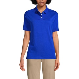 image:imageLands End Essentials Womens Short Sleeve All Day Comfort Polo Shirt  100 Cotton Wont Shrink Pill FadeCobalt