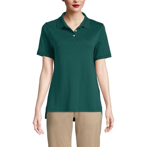 image:imageLands End Essentials Womens Short Sleeve All Day Comfort Polo Shirt  100 Cotton Wont Shrink Pill FadeEvergreen