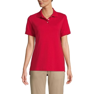 image:imageLands End Essentials Womens Short Sleeve All Day Comfort Polo Shirt  100 Cotton Wont Shrink Pill FadeRed