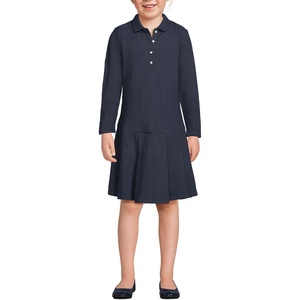 image:imageLands End Girls Long Sleeve Mesh Pleated Polo DressClassic Navy