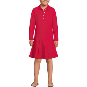 image:imageLands End Girls Long Sleeve Mesh Pleated Polo DressRed