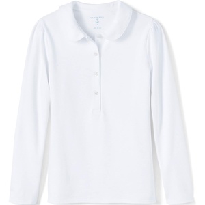 image:imageLands End Girls Long Sleeve Peter Pan Collar Polo ShirtWhite