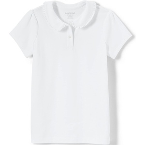 image:imageLands End Girls Short Sleeve Ruffled Peter Pan Collar Knit ShirtWhite