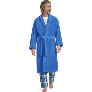 image:imageLands End Mens Calf Length Terry RobeMuted Cobalt Blues