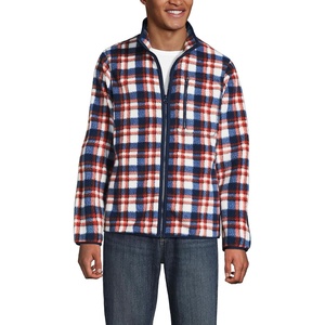 image:imageLands End Mens Full Zip Sherpa Fleece JacketNavyBourbon Plaid