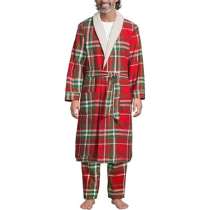 image:imageLands End Mens Sherpa Fleece Lined Flannel RobeCompass RedEmerald Plaid
