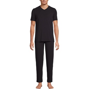 image:imageLands End Mens Short Sleeve Cooling Knit VNeck Pajama SetBlack