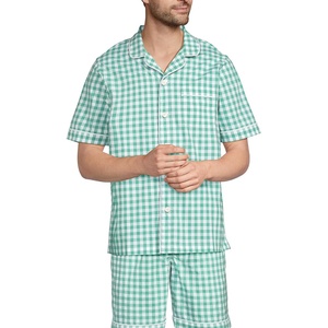 image:imageLands End Mens Short Sleeve Essential Pajama ShirtBay Water Green Check
